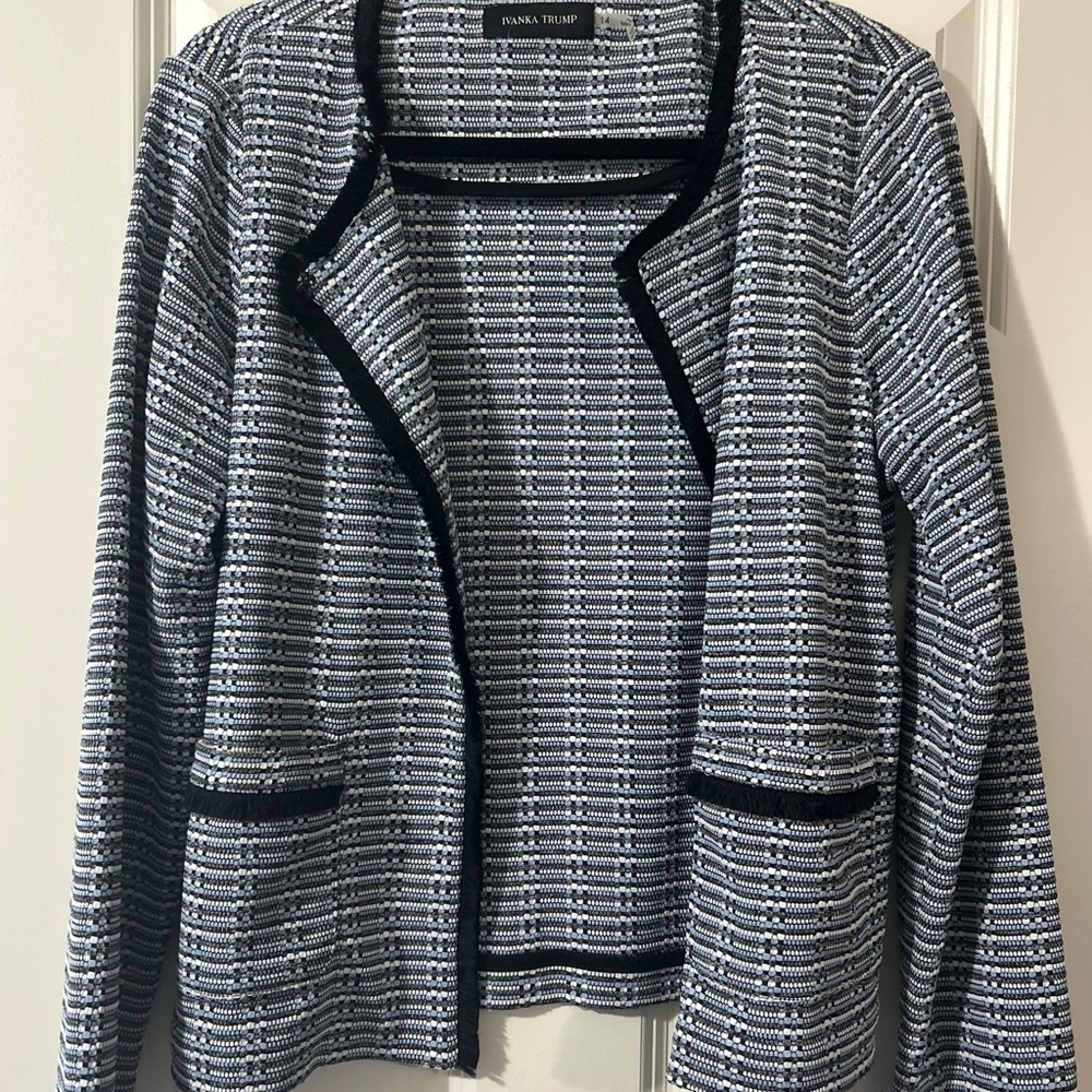 Ivanka Trump Tweed Look Blazer with Frayed Trim - 14 Size L